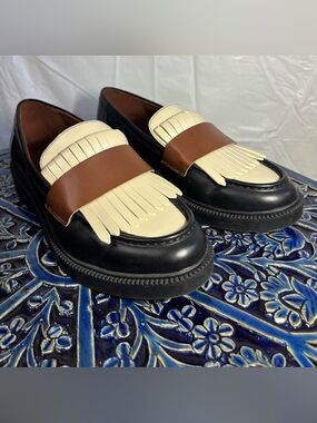 Marc Fisher CALIXY Black, Ivory, Brown Kiltie Loafers, Women's Size 7M